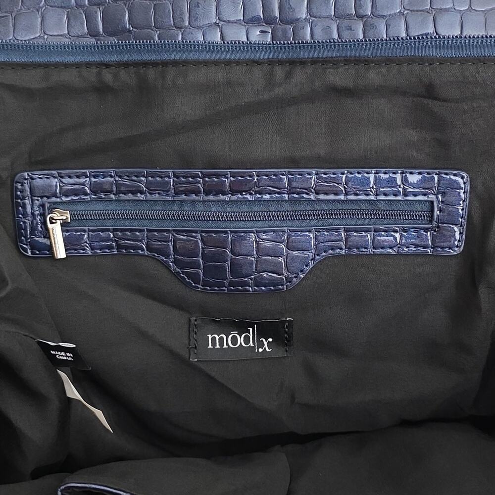 Mod X Navy Blue Floral Tapestry Embroidered Shoulder Bag Tote Silver Studded L - Picture 12 of 12
